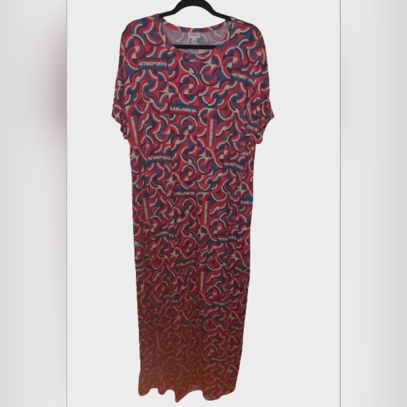 Patriotic Red, White, Blue Short Sleeve Lularoe Maria 2Xl Floor T Shirt Dress‎ - Picture 1 of 6